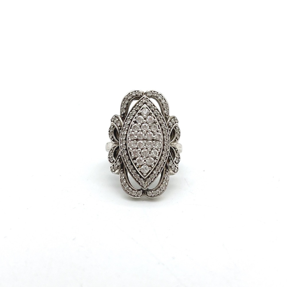 Ornate Marquee Ring Cubic Zirconia Pave Sterling Silver Statement Cocktail Ring - Picture 4 of 12